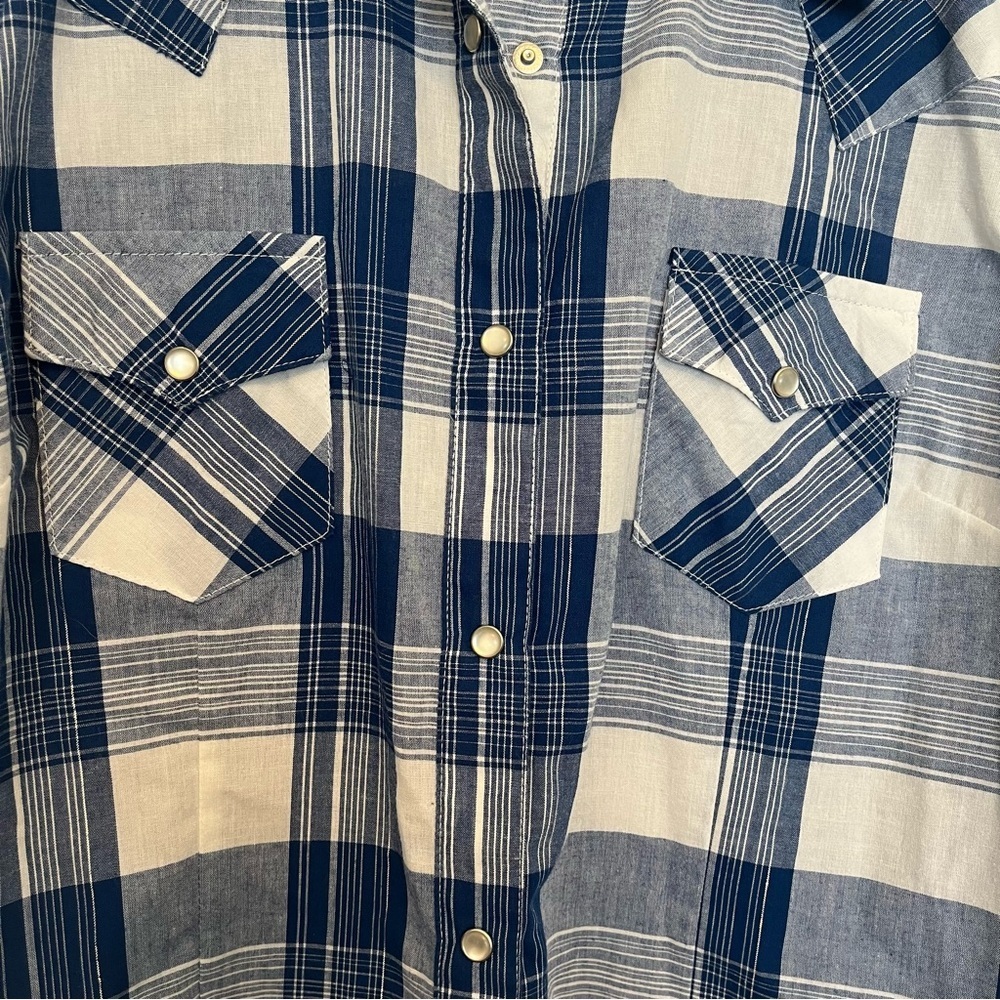 Wrangler Blue and White Plaid Western Button Down Shirt Women's Medium - Picture 5 of 15
